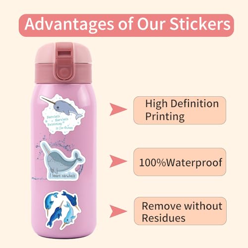 Cute Narwhal Stickers Cartoon Animal Decals for Kid Teen Water Bottle 60PCS | Waterproof Vinyl Kawaii Animals Sticker for Laptop Skateboard Phone Cute Gifts for Adult Decal Party Supplies Teachers Reward - color: Narwhal