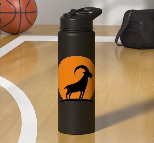 Sunset Wild Goat Capricorn Lover Gift Adult Men Women Kids Stainless Steel Insulated Water Bottle - color: Black