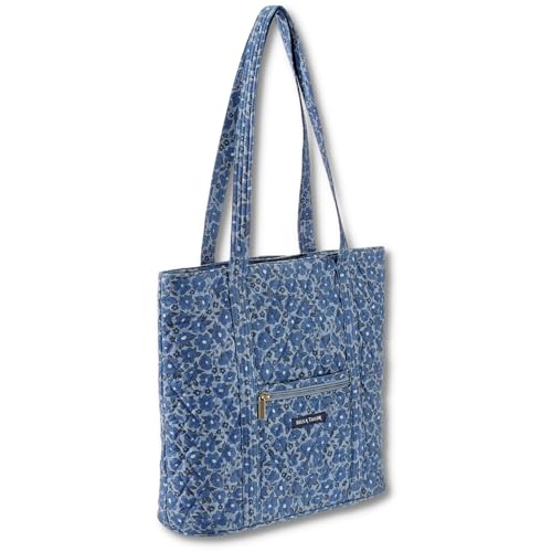 Bella Taylor Large Tote, Quilted Shoulder Bag for Women | Lightweight, 6-pocket large quilted purse, machine washable, zippered top, ultimate organization, durable construction - color: Navy Floral