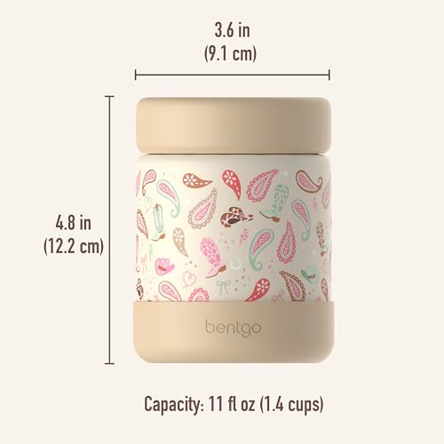 Bentgo Kids Stainless Steel Leak-Proof Food Jar for Hot or Cold Food | 11 fl oz Double Insulated Container with Removable Silicone Bumper, Dishwasher Safe, Easy Open Lid, Ages 3+ (Cowgirl Dreams) - color: Cowgirl Dreams