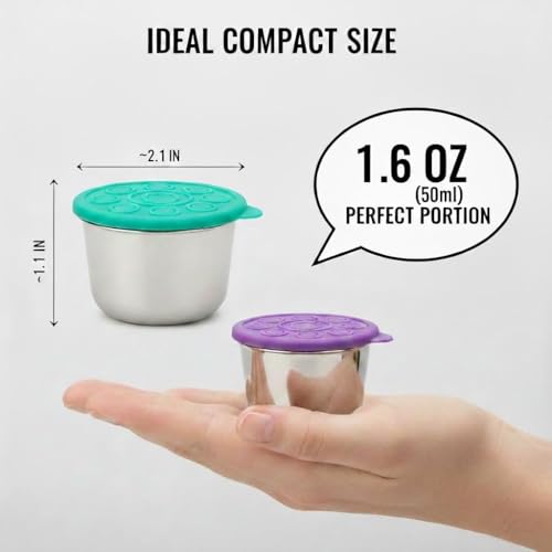 6pcs 1.6oz Stainless Steel Condiment Cups with Leak-Proof Lids - Perfect for salads, dips, and sauces. Portable design ideal for picnics, travel, and meal prep. Reusable & easy to clean - size: 1.6ounce