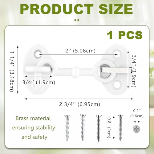 1 Piece 2.75 Inch Brass Hook and Eye Latch Gate Door Latch, White | Cabin Hook Lock Door Lock Hardware Best for Window, Sliding, Shed, Fence, Gate, Cabinet, Bathroom, Closet - color: White, size: 2.75 Inch