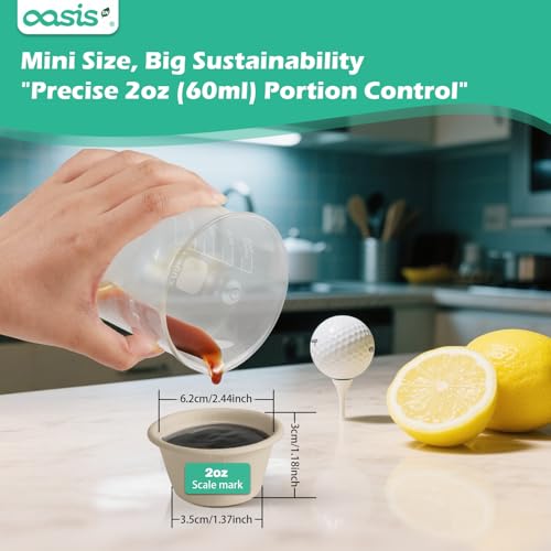 [𝟐𝐨𝐳, 𝟓𝟎𝟎-𝐏𝐚𝐜𝐤] Compostable Souffle Cups, Biodegradable Paper Portion Cups Made from Bagasse, Leak-Proof & Sturdy for Dips, Dressings, Samples (Natural) - color: Natural