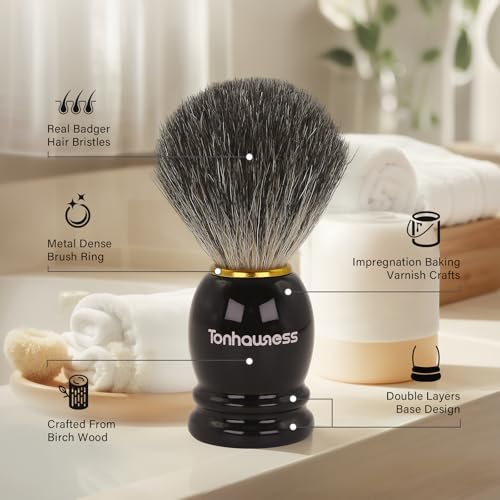 Badger Hair Shaving Brush With Wood Handle, Goat Milk Shaving Soap, Dual-ring Base Stainless Steel Shaving Stand Holder and 3 Layers Shaving Bowl for Men's Wet Shaving (Black With Badger Hair) - color: Black With Badger Hair