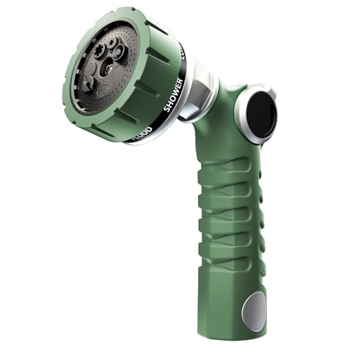 RESTMO Heavy Duty Hose Nozzle, Metal Garden Water Hose Sprayer | 7 Watering Patterns, Thumb Control, On Off Valve, Leak Proof Nozzle Sprayer for Watering Plants, Car & Pet Washing, Green - color: Green