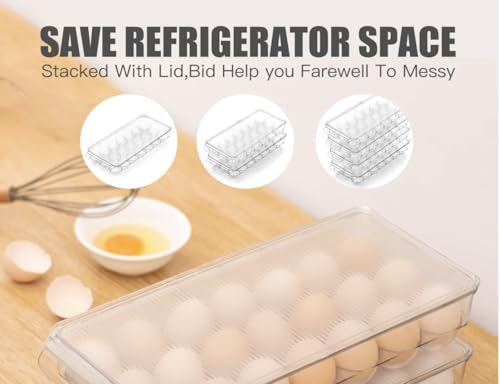 Egg Holder for fridge with Lid, Clear Plastic Egg Storage Container Refrigerator Organizer Bins, Stackable Tray Holds 18 Eggs Trays Storage (1 pack, 18 Eggs)