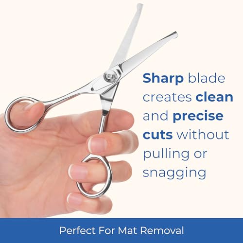 Pet Grooming Scissors Set - Round Tip Shears for Dogs & Cats | Professional-Grade Fur Trimming Shears Safely Cut Dog or Cat Hair. Set of 2.