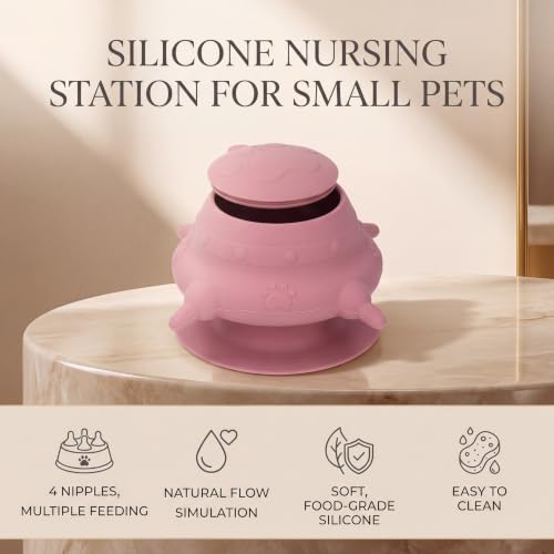Silicone Puppy Milk Feeder 4 Nipples Small Puppy Nursing Station, Puppy Bottles Simulates Mother's Milk, Feeding Multiple Young Animals, Suitable for Pet Owners - color: Pink