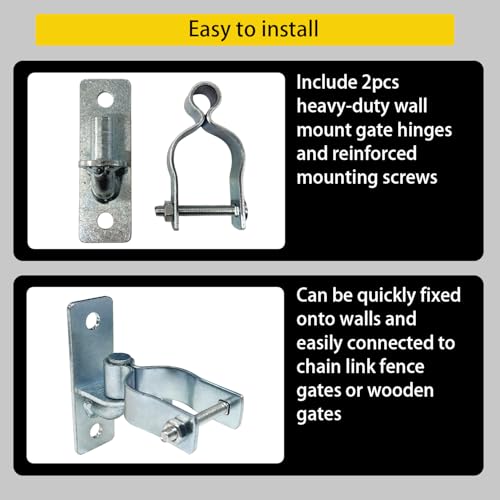 2Pcs Heavy Duty Gate Hinges, 1-3/8" Wall Mount Hinge for Chain Link Fence & Wood Gate, Steel Outdoor Gate Hardware, Farm Gate Hinges & Fence Parts