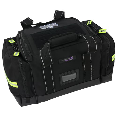Lightning X LXMB35 EMT Trauma Bag – Large ALS Medical Bag with 6 Color-Coded Pouches, MOLLE Panel, Waterproof Bottom, Reflective EMS Gear for First Responders - color: Black