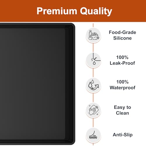 19" x 12" Extra Thick Silicone Mat Waterproof with Raised Edge, Black | BPA-Free Non-Slip Dog & Cat Food Mat, Feeding Mat for Food and Water Bowls, Spill Proof Mat to Protect Floors - color: Black, size: 19"L x 12"W