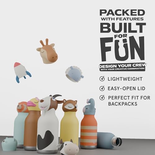 asobu Bestie Water Bottle, Cute Collectible Character, Leak Proof, BPA Free | 16 oz, Stays Cold 24 Hours, Double Wall Vacuum Insulation, Food Grade Stainless Steel, Spill Resistant, Great Gift Idea - color: Dino