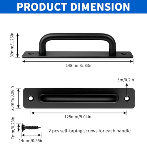 6-1/2" Black Metal Gate Pull Handle, Heavy Duty Outdoor Fence Gate Handles for Wooden Fences Shed Barn Door Hardware, 2 Pack Outdoor Fence Gate Use - size: 2 Pack 5 Inch Metal