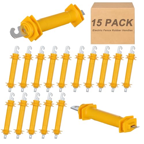 15 Pack Electric Fence Rubber Gate Handles - Heavy Duty Insulated Plastic Handles with Steel Hook, Electric Fence Rubber Gate - Yellow - color: Yellow 15-Pack