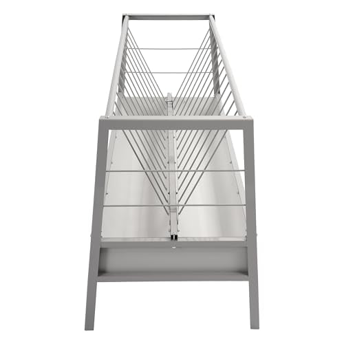 HECASA Livestock 2-in-1 Hay & Grain Feeder Storage and Dispensing Feed Pan | 55 Gallon Capacity Livestock Hay Feeders for Goats, Sheep, Horses Steel Powder Coated Silvery - size: Silvery