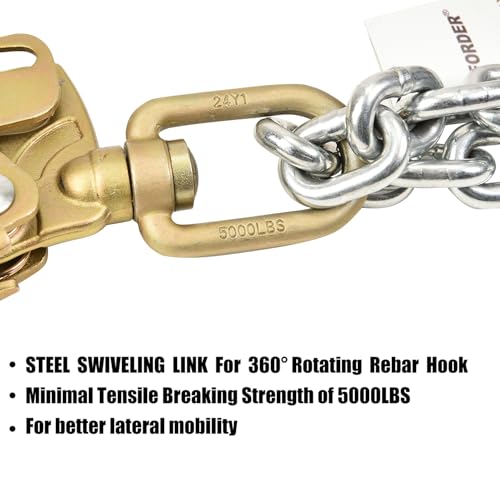 Rebar Positioning Chain Assembly with Swivel Double Self-Locking Snap Hooks Construction Positioning Chains ANSI/OSHA Compliant