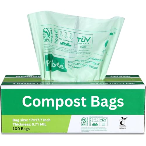 Compost Bags, Compostable Trash Bags 3 Gallon Compostable Bags Small Compost Bags for Countertop bin Extra Thick 0.71 Mil. ASTM D6400 Certified By BPI and TÜV AUSTRIA (3 Gallon, 100 Units) - size: 100 Count (Pack of 1), style: 3 Gallon
