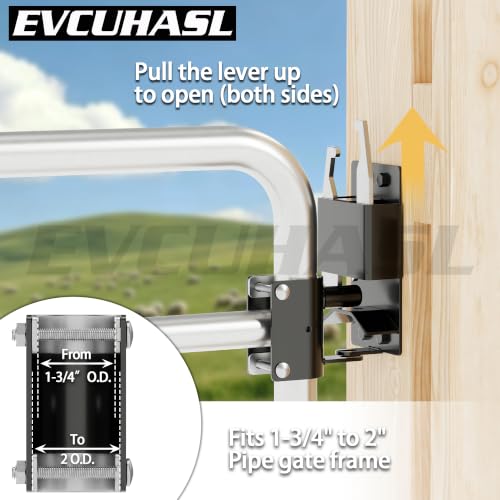 2 Way Farm Gate Latch, Heavy Duty Lockable Two Way Fence Gate Latch, Black Anti-Sag Gravity Latch for Fences, Metal Gates, Horse Corrals, Ranches, Round to Square Tube Conversion, 2 Pack