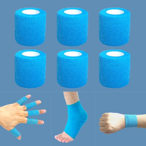 2 Inches Self Adhesive Bandage Wrap Bulk, 6 Pack, Blue | Breathable Self Adhesive Vet Tape for Pets, Stretchy Sports Cohesive Bandage Wrap for Athletic, Wrist and Ankle - color: Blue