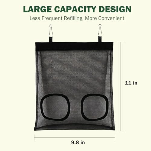 Mesh Guinea Pig Hay Feeder Bag for Guinea Pigs Rabbits Chinchillas, Hanging 2-Hole Hay Dispenser Breathable Wear-Resistant (Black) - color: black