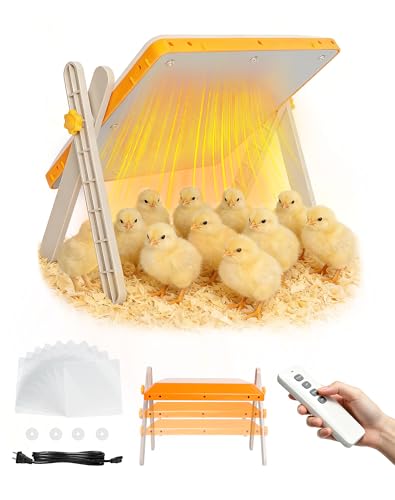 briidea Chicken Coop Heater 80W Brooder Heater with Remote Control & Timer, Adjustable Temperature (80–160°F), 10 Replaceable Cleaning Films Included, Mother Hen Warmth for 15 Chicks 10" x 10" - color: Orange