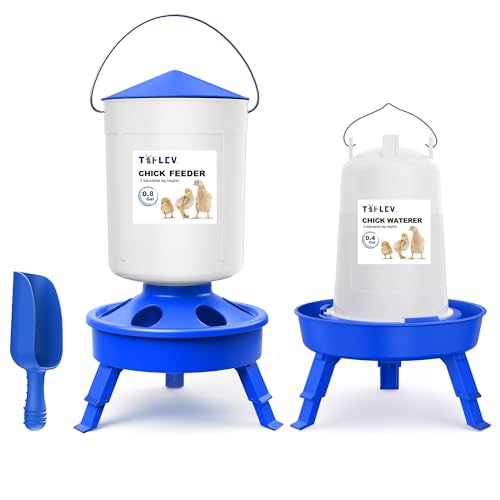 0.8Gal Top Fill Chick Feeder and 0.4Gal Chick Waterer 3 Height Scoop Blue | Chick Feeder and Waterer Set, Anti-Drown Poultry Waterer for Raising Chicks in Brooder - color: Blue, size: 0.8Gal Feeder & 0.4Gal Waterer