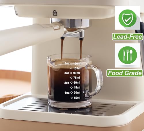 Ackers Etched Scale Espresso cup with Handle, Thickened Bottom and Wall, Double V-Shaped Spout,4OZ Milk Frothing Pitcher,120ML Milk Cup with Handle, Espresso Accessory (Pack of 2) - style: Engraved Graduations(Pack of 2)