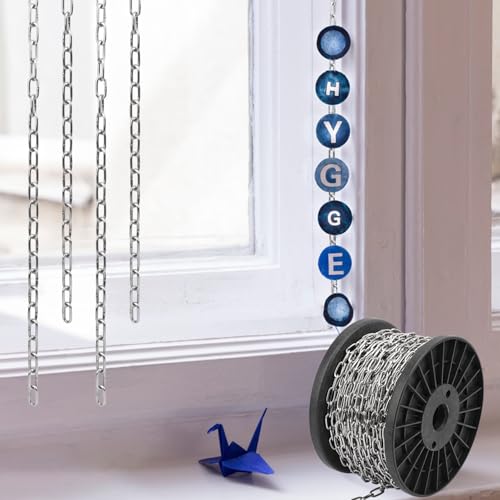 100 FT Stainless Steel Hanging Chain, 1/12" Metal Chain Roll, Jack Chain for Hanging Lightts, Plants, Signs & DIY Projects (with Spool) - size: 100 FT 1/12"