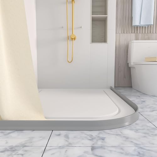 Raycity 3"H Shower Threshold Water Dam, Shower Water Guard, 118 Inch, Gray | Silicone Rubber Water Stopper for Walk in Shower, Water Barrier, Prevent Leaks, Suitable for Bathroom, Kitchen - color: Gray, style: 118 inch