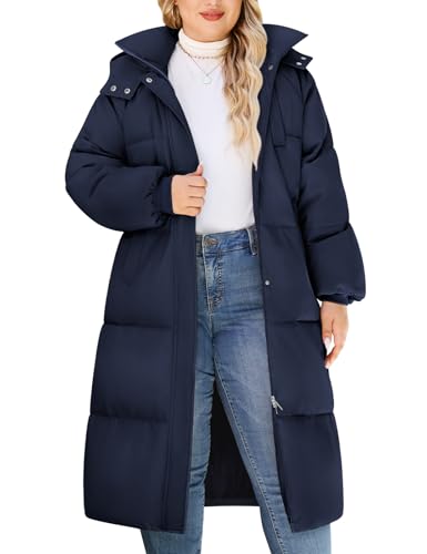 HEEKPEK Womens Plus Size Winter Coats Long Puffer Jackets Hooded Quilted Water Repellent Warm Trendy Parka Outerwear 2025 - color: Navy Blue, size: X-Large Plus