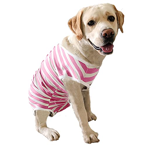 Dog’s Recovery Suit Post Surgery Shirt for Female Male Dog, E-Collar Alternative Wound Protective Clothes (Pink White Stripe-XL) - color: pink white stripe, size: xl