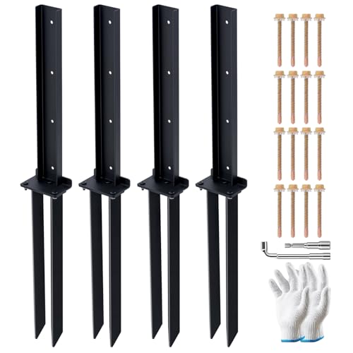 4-Pack Fence Post Repair Kit, 32in Heavy Duty Ground Spike Anchor for Wooden Post Repairing Tilted/Broken Posts - size: 4 Pack