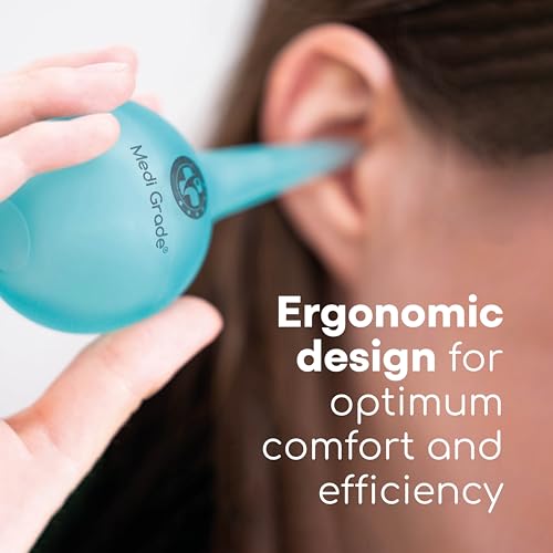 Medi Grade Ear Wax Removal Bulb Syringe 2.54 fl oz, Ear Cleaner Irrigation | Easy-squeeze ear syringe 75ml with quad stream tip, gentle ear cleaning tool for adults and kids, safe ear flushing at home - size: 75ml