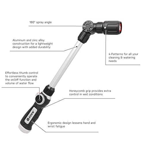 Eden 94621 PRO Metal 18 in. Turbo Watering Wand | 4 Spray Patterns, Thumb-Control Garden Hose Sprayer with Adjustable Head & Quick Connect Set for Lawn, Garden & Outdoor Cleaning - style: Pro Metal 18"