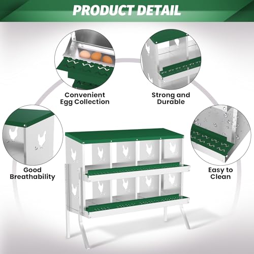 Chicken Nesting Box, 8-Hole Nesting Boxes with Bracket Legs, Removable Tray, Ventilation Holes, Easy Egg Collection & Cleaning, Laying Boxes for Hens,Green - color: Green, size: 42.7"L x 16.9"W x 26.6"H