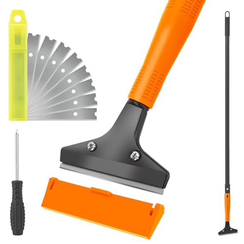 KeFanta Razor Blade Floor Scraper, 4" Wide Heavy Duty Scraper Tool, 45.7" | 10PCS Extra Metal Blades, Paint Scrapers for Cleaning Wall Glass Tile Floor Paint Gum Glue Stains Linoleum - size: Large