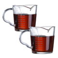 Espresso Glass Measuring Cups 3-Ounce/100ML Double Spout Glass Measuring Cup Espresso Shot Glasses with V-Shaped Mouth Milk Frothing Pitcher Cappuccino Cup Accessories - size: 2pcs-cups