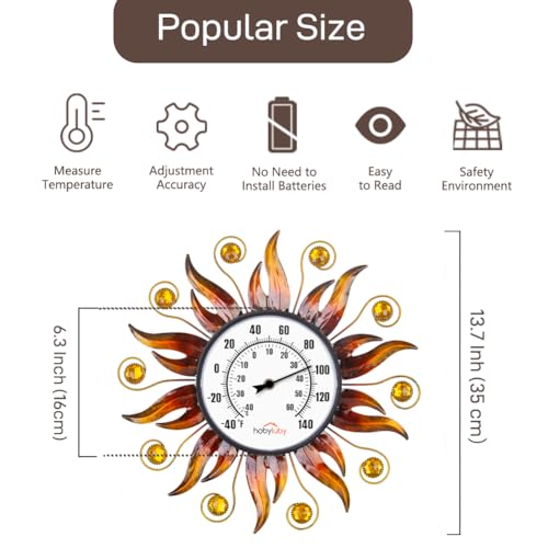 Indoor Outdoor Thermometer, Sun Wall Mounted Thermometer | No Batteries Required, Decorative for Patio, Living Room, Garden Greenhouse, Wine Cellar - style: Sun-Shape