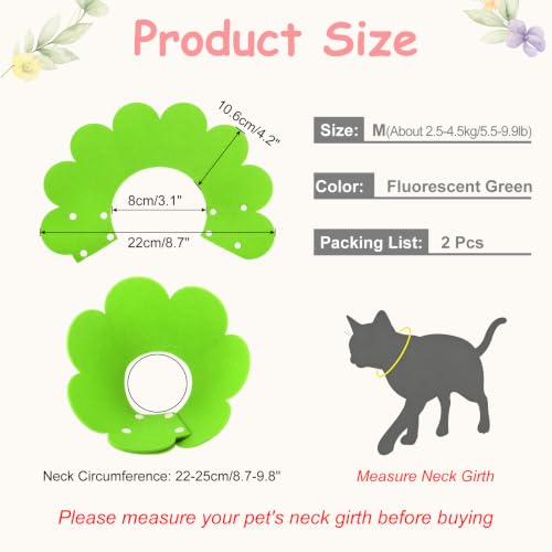 Felt Cat Recovery Collar, Cute Flower Cat Recovery Collar Adjustable Recovery Cones (2Pcs, M 8.7-9.8inch, Fluorescent Green) for Small Dogs Kittens Cats - color: Green, size: M（2.5-4.5 KG/5.5-9.9 lb）