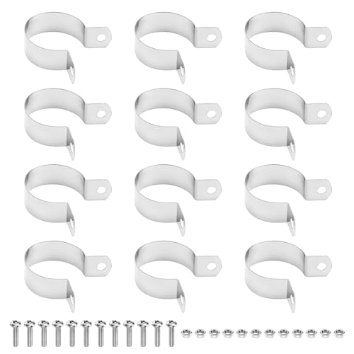M METERXITY 12-Pack 1-1/4" Brace Bands Chain Link Fence Parts | Galvanized Steel Chain Link Brace Band with Bolts and Nuts for Fence, Gate, Posts, Rust-Resistant - size: 1-1/4"