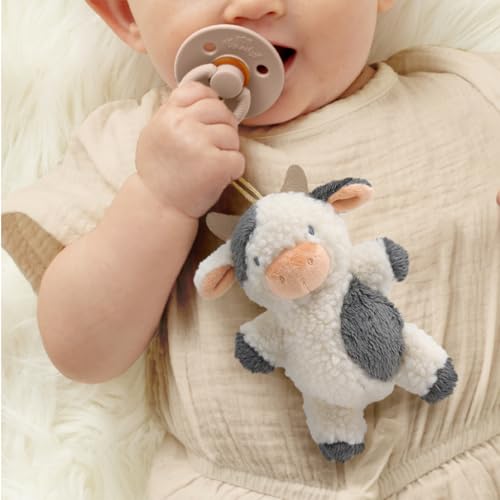 Itzy Ritzy Pacifier & Lovey Set - Natural Rubber Pacifier with Plush Cow | Natural Rubber Pacifier with Detachable Bear Lovey, Soft Cotton Fabric, Large Vent Holes, and Soothing Comfort for Babies - color: Cow