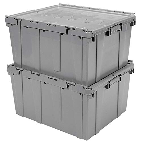 Akro-Mils 39175 Industrial Plastic Storage Tote with Hinged Attached Lid, (21.5-Inch L by 15-Inch W by 17-Inch H), Gray, (4-Pack) - size: 17.2 Gallons (4 Pack)