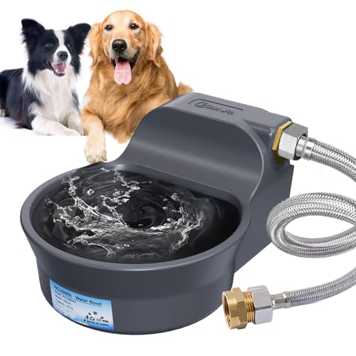 Automatic Dog Water Bowl Dispenser Patented 70OZ Water Dispenser for Dogs 2L Water Bowl Fit 3/4in GHT Male Faucet Outdoor Automatic Water Bowl Include Automatic Water Fill Valve Adapter 5ft Water Hose - color: Grey, size: 70 oz
