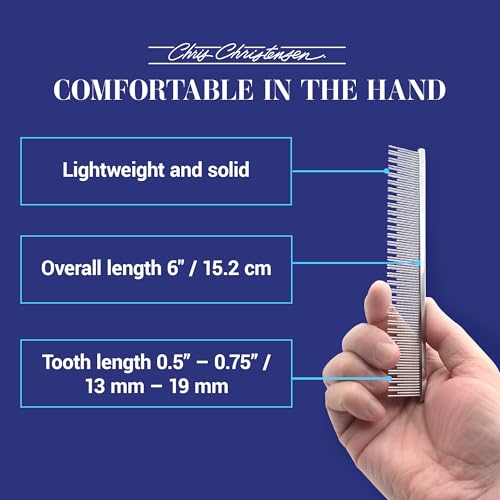 Chris Christensen 6in Cat/Carding Dual Tooth Butter Comb, Groom Like a Professional, Rounded Corners Prevent Friction and Breakage, Solid Brass Spin with Steel Teeth, Chrome Finish