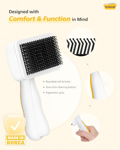 Self-Cleaning Slicker Brush for Dogs & Cats | Gentle Grooming & Deshedding Tool, Removes Mats & Tangles, Skin-Friendly Coated Tips, One-Touch Hair Removal Button