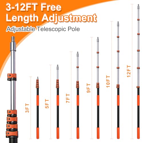 18FT Window Washing Kit, Squeegee with Telescopic Extension Pole | 3-12FT Telescoping Pole with Dual-Lock Stability And Rotatable 2-in-1 Squeegee Head for High-Window Cleaning - size: 3-12FT