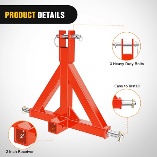 Nilight 3 Point 2" Trailer Hitch Receiver Category 1 Drawbar | Heavy Duty Tractor Drawbar Adapter Compatible with Kubota Bx John Deere Nortrac Kioti Yanmar Cat Orange - color: 2" Trailer Hitch Receiver Orange