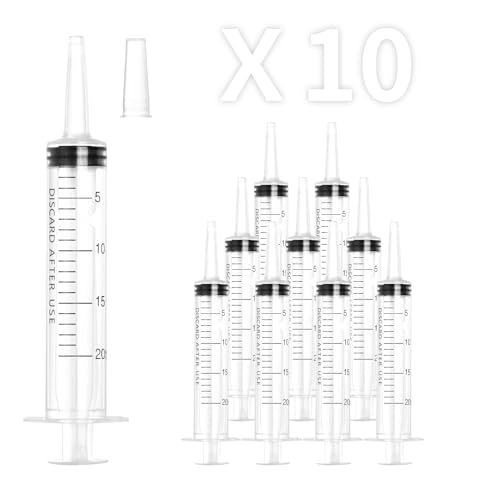20ml Plastic Syringe with Cap, Large Syringes without Needle for Liquid, Scientific Labs, Measurement, Pet Feeding ,Ink Refilling ,Oil or Glue Applicator, Individually Wrapped (10 Pack) - style: 20ml