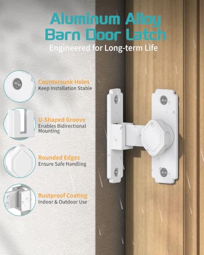 90 Degree Barn Door Latch with Thickened Spacer for Barn, Cabinet | Flip sliding door lock, security gate latches, aluminum alloy, for bathroom, screen, fence, sliding door - color: White