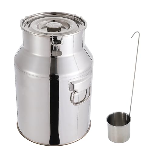 DYNAMI 7.4Gal Stainless Steel Milk Can,Large Metal Airtight Canister with Sealing Silicone Ring and Locking Clamp,Stainless Steel Milk Bucket,for Water, Tea, Wine